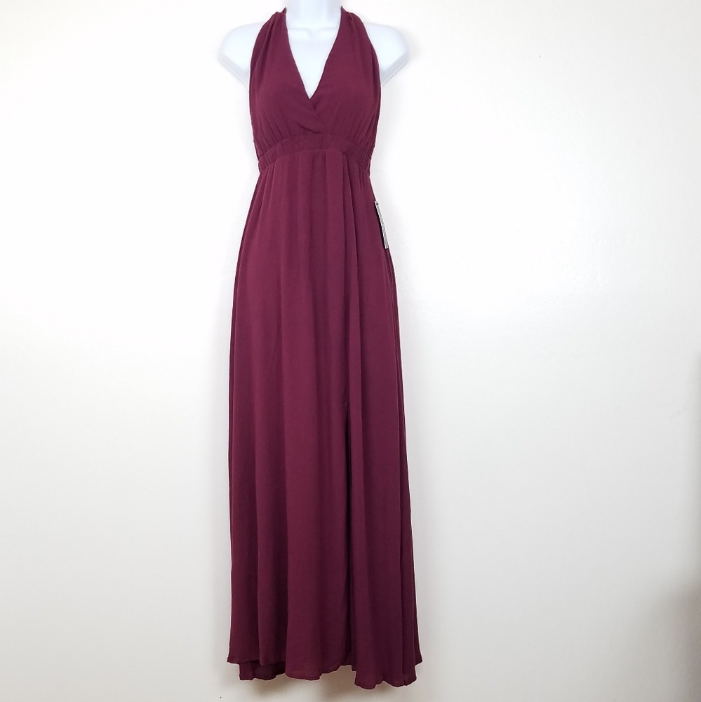 New Lulu's Burgundy Halter Dress Maxi Size XS